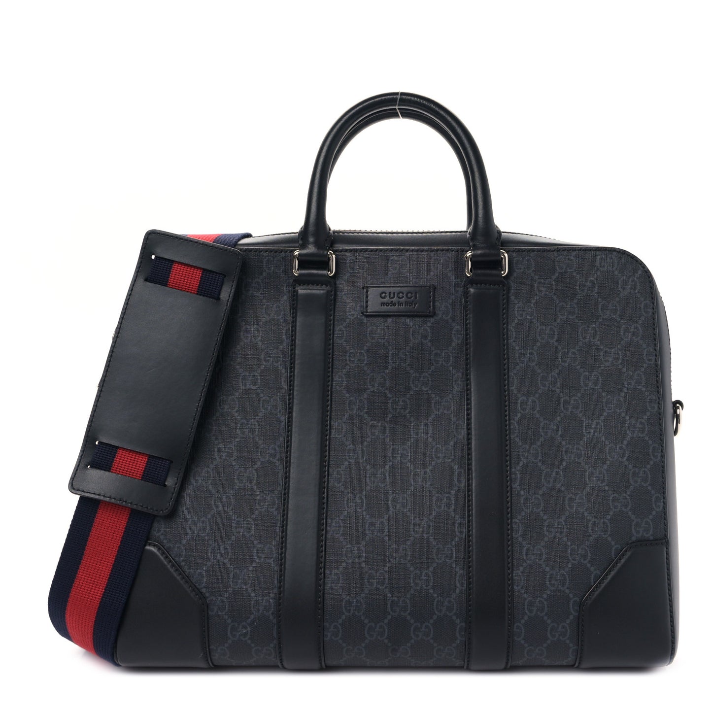 GG Supreme Monogram Appia Calfskin Web Briefcase Black