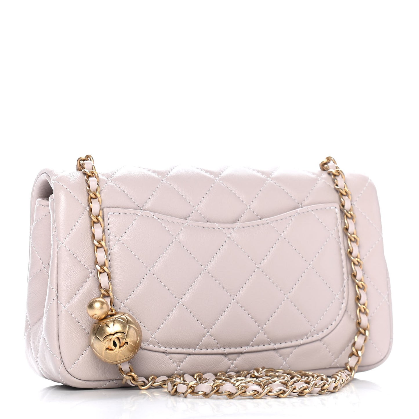Lambskin Quilted Mini Rectangular Pearl Crush Flap Light Purple