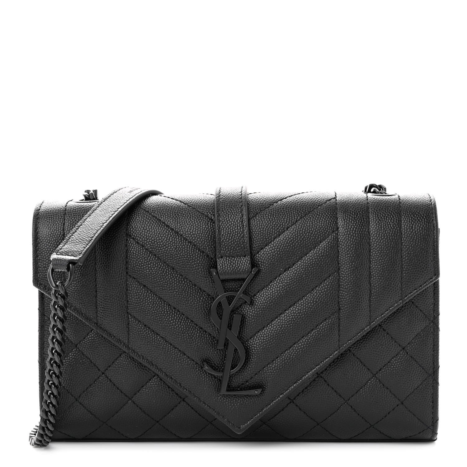 Saint Laurent Grain De Poudre Textured Mixed Matelasse Triquilt Small Monogram Monochrome Satchel Black 1 of 9
