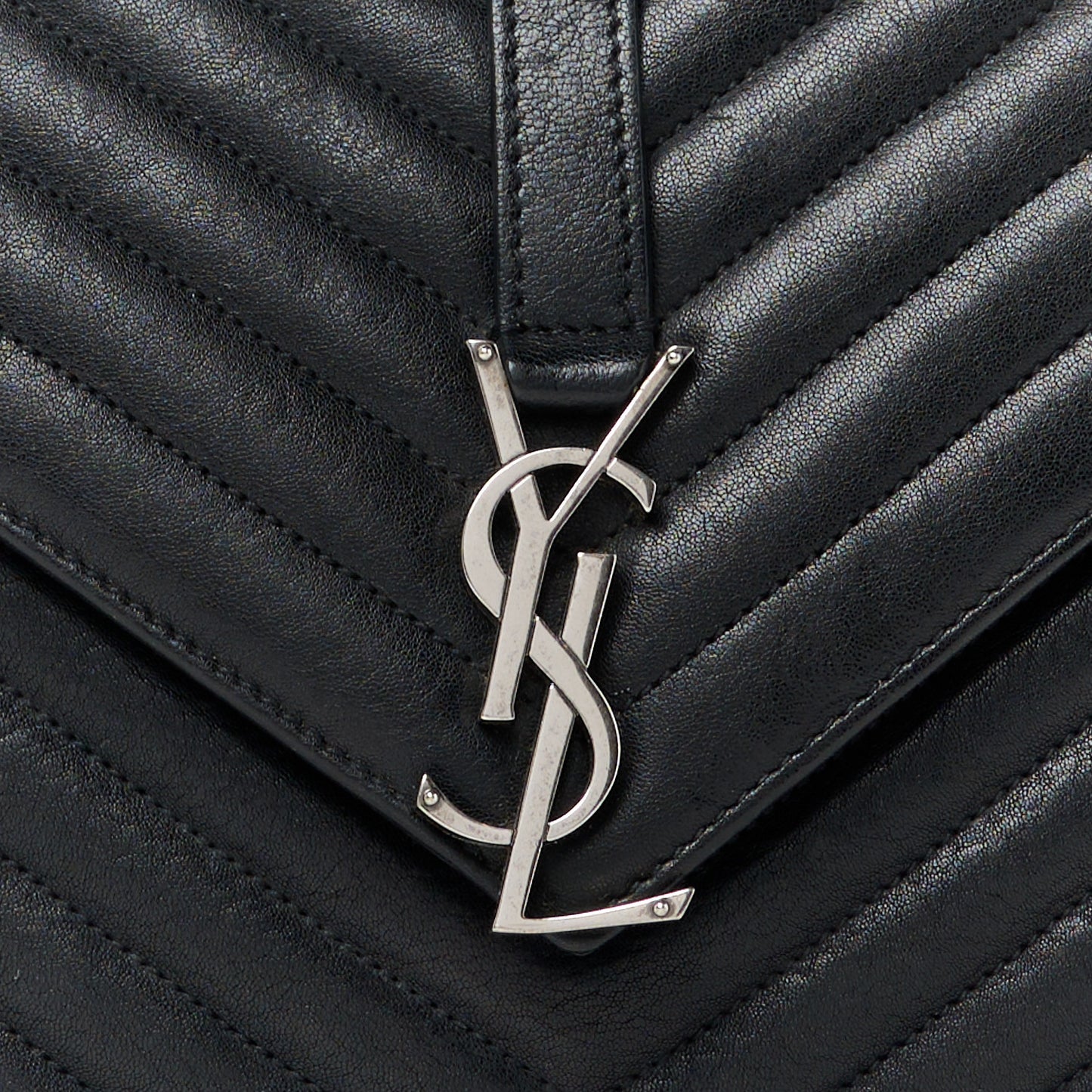 Sheepskin Matelasse Chevron Monogram Medium College Bag Black