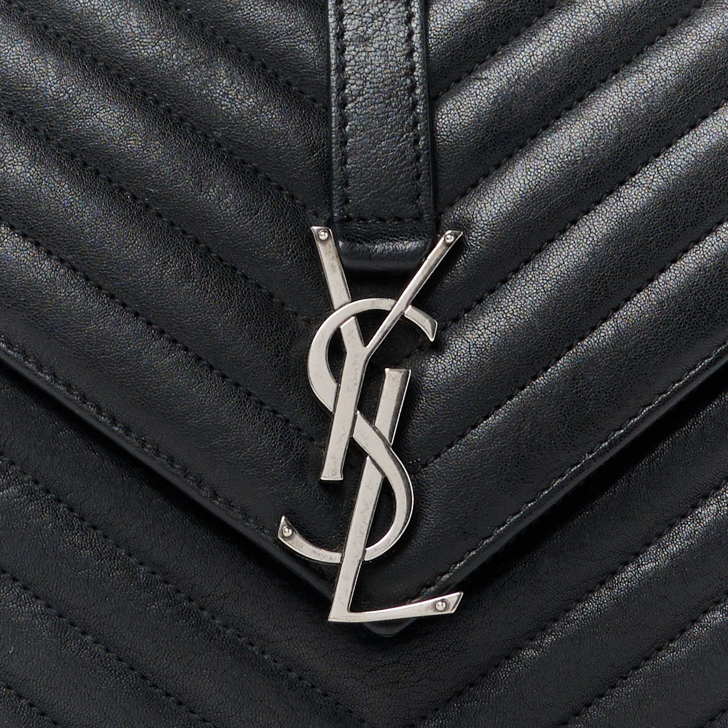 Saint Laurent Sheepskin Matelasse Chevron Monogram Medium College Bag Black 9 of 11