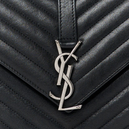 Saint Laurent Sheepskin Matelasse Chevron Monogram Medium College Bag Black 9 of 11