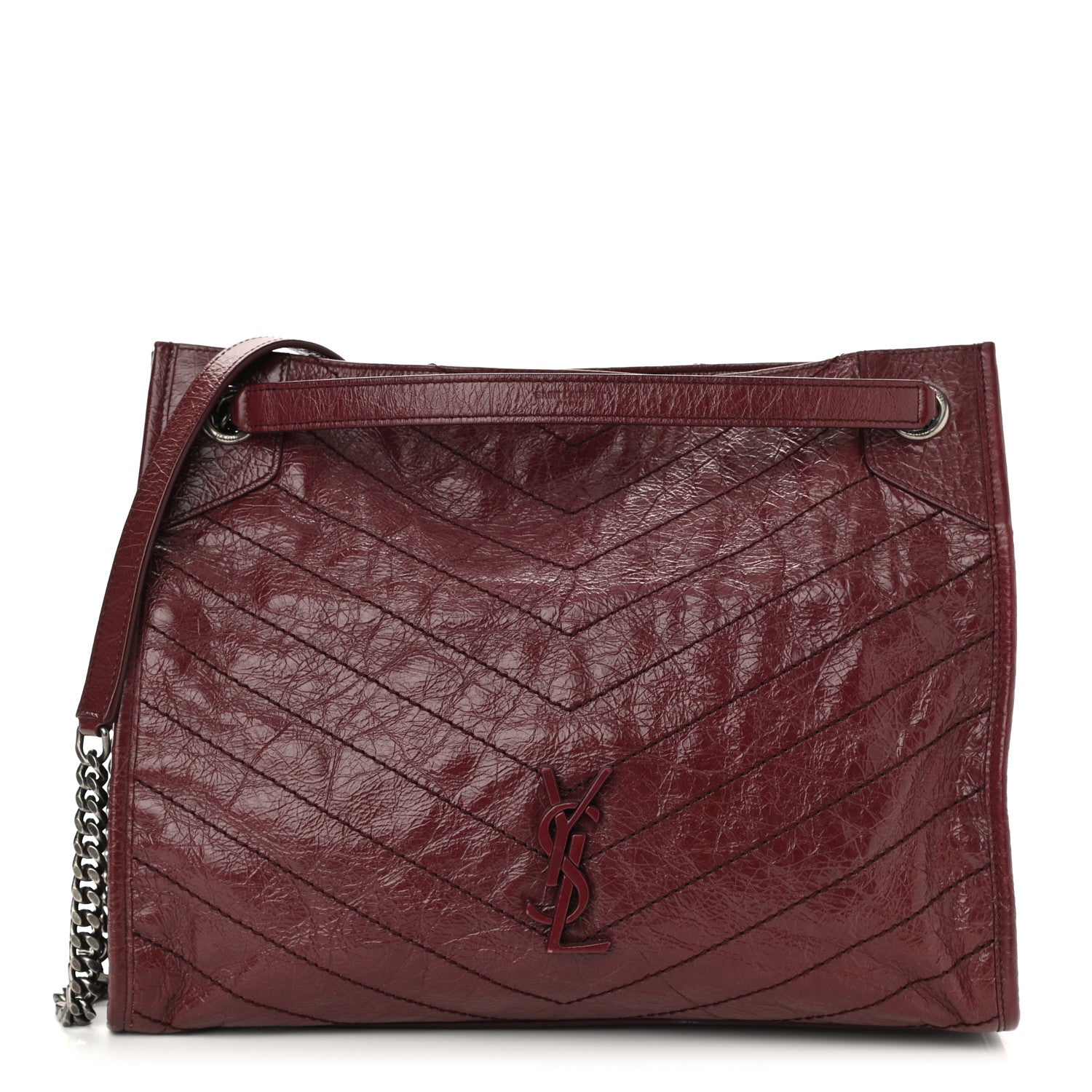 Saint Laurent Crinkled Calfskin Matelasse Monogram Medium Niki Shopper Tote Burgundy 1 of 8