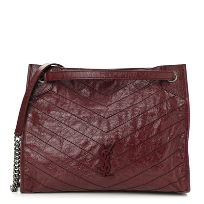 Saint Laurent Crinkled Calfskin Matelasse Monogram Medium Niki Shopper Tote Burgundy 1 of 8