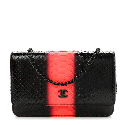 Chanel Snakeskin Wallet On Chain WOC Black Red 1 of 13