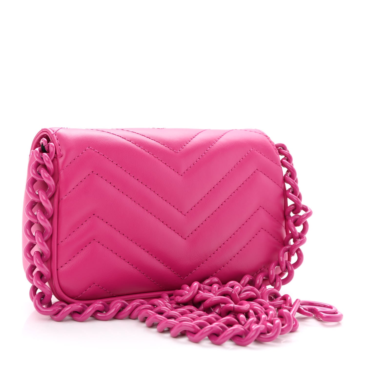 Gucci Calfskin Matelasse Monochrome GG Marmont Chain Belt Bag Classic Fuxia 2 of 9