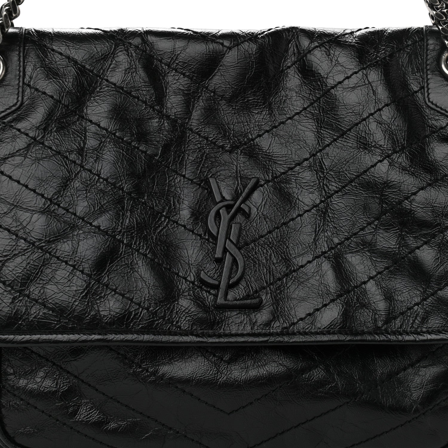 Saint Laurent Crinkled Calfskin Matelasse Monogram Large Niki Chain Satchel Black 8 of 10