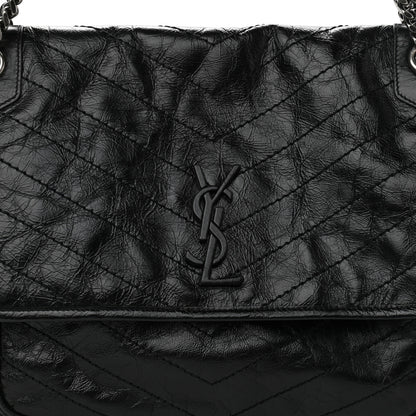 Saint Laurent Crinkled Calfskin Matelasse Monogram Large Niki Chain Satchel Black 8 of 10