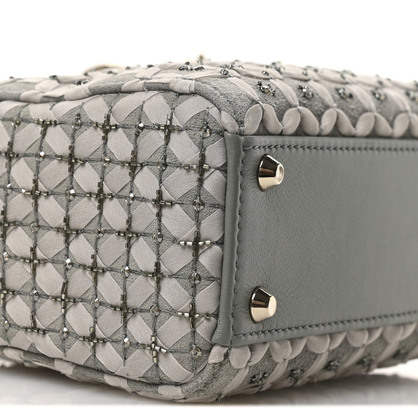 Suede Beaded Ribbon Mini Lady Dior Grey