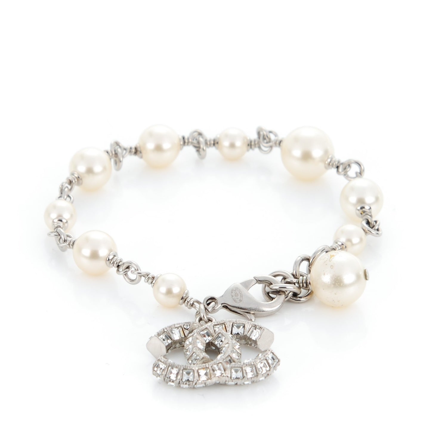 Baguette Crystal Pearl CC Bracelet Silver