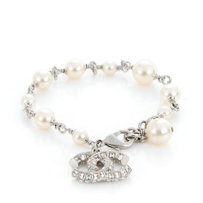 Chanel Baguette Crystal Pearl CC Bracelet Silver 1 of 6