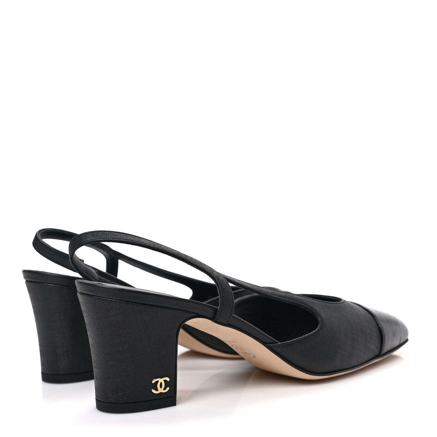 Chanel Textured Calfskin Glazed Goatskin Cap Toe CC Slingback Pumps 36.5 Black 4 of 8