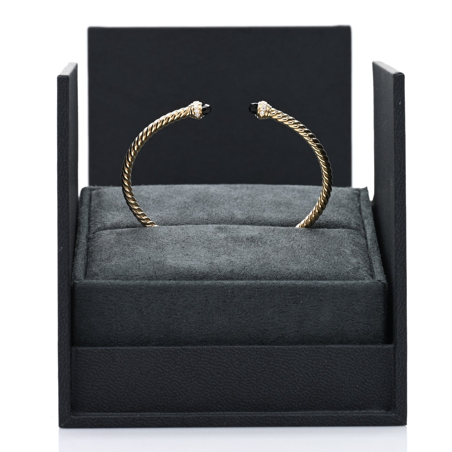 David Yurman 18K Yellow Gold Diamond Black Onyx 3mm Cablespira Bracelet 4 of 4