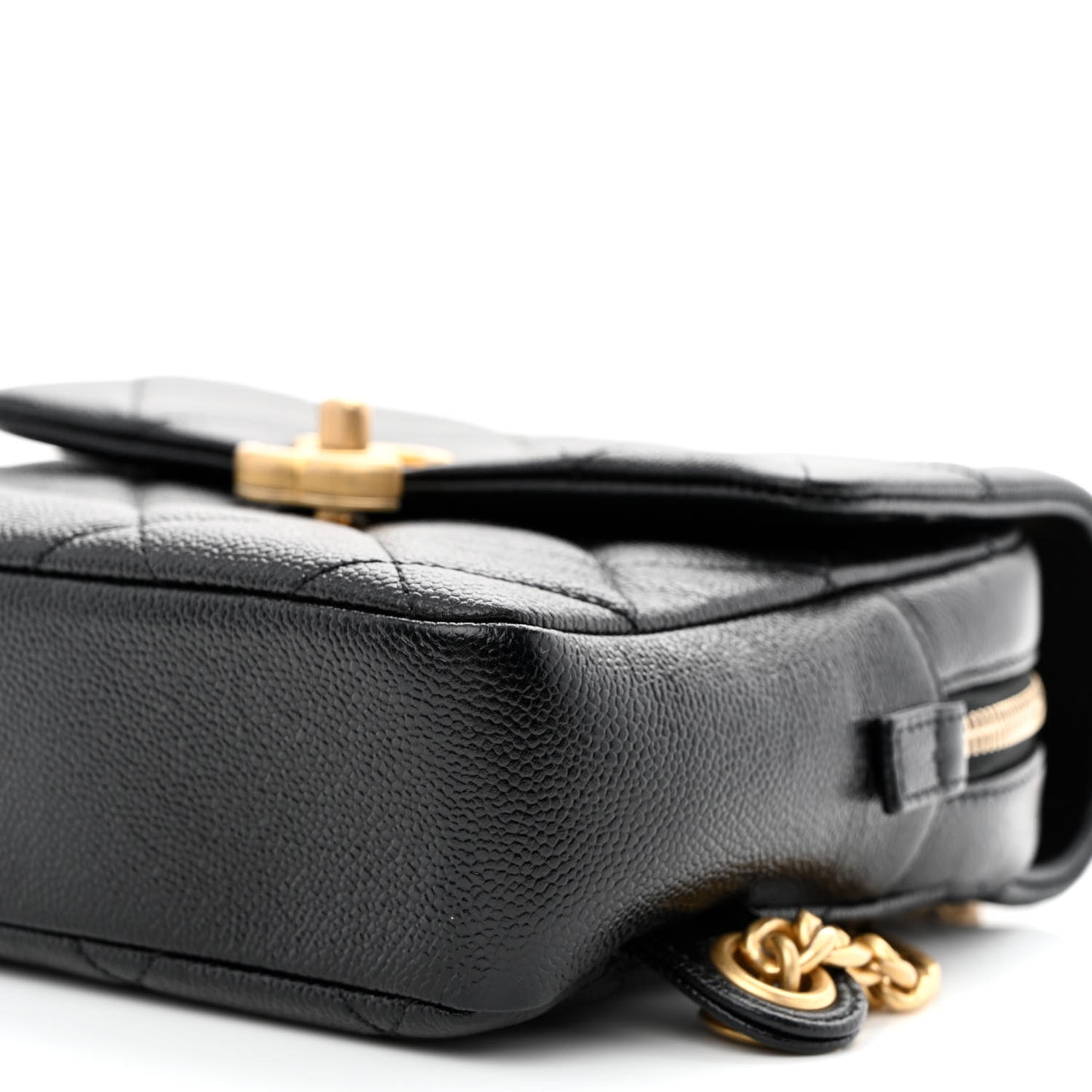 Shiny Caviar Quilted Chain Melody Backpack Black