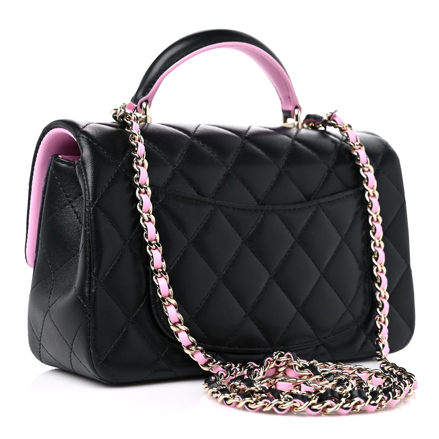 Lambskin Quilted Bi-Color Mini Top Handle Rectangular Flap Black Lilac