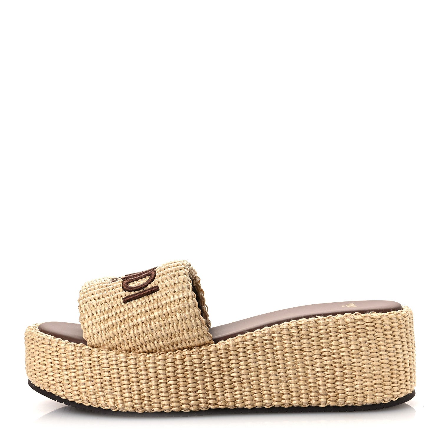 Fendi Raffia Womens FF Sunshine Flatform Slide Sandals 39.5 Beige 1 of 11