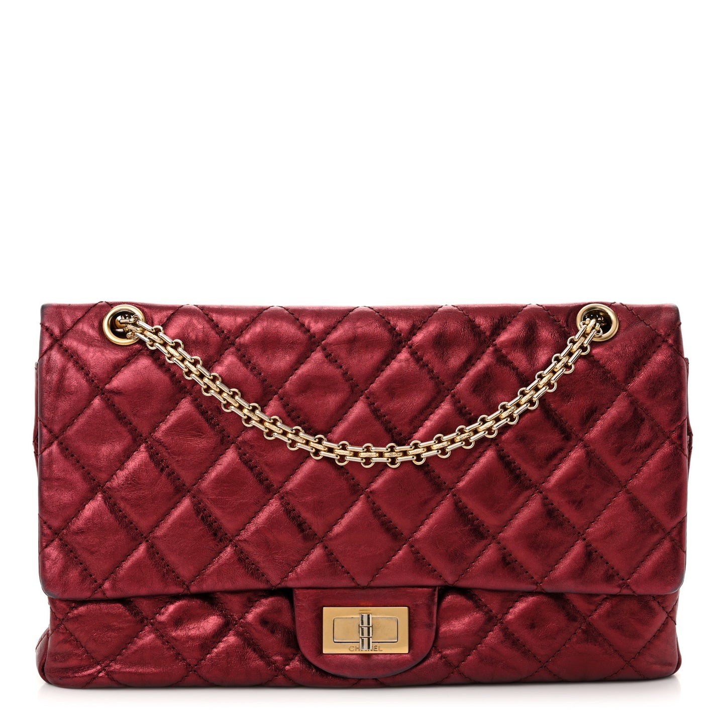 Metallic Aged Calfskin Quilted 2.55 Reissue 227 Flap Dark Red