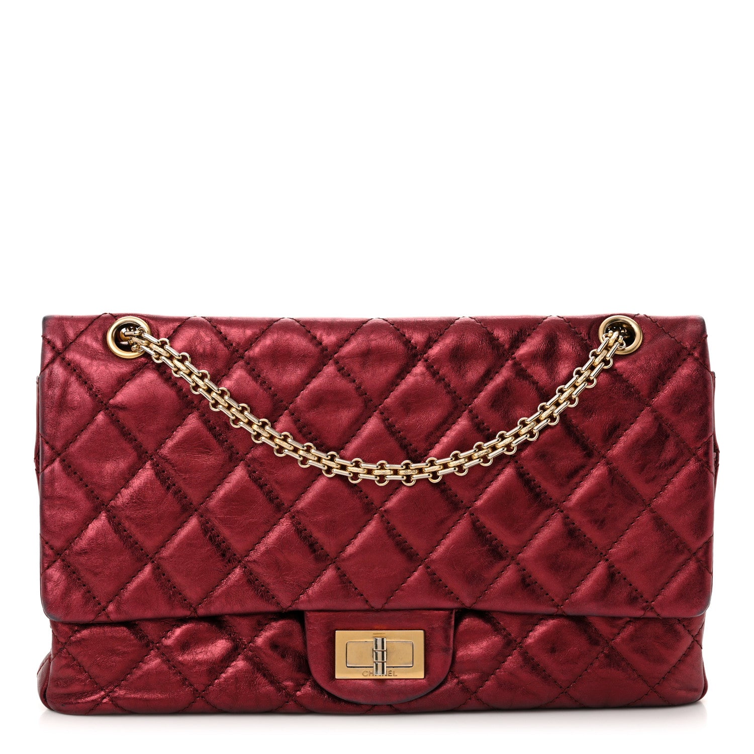 Chanel Metallic Aged Calfskin Quilted 2.55 Reissue 227 Flap Dark Red 1 of 17