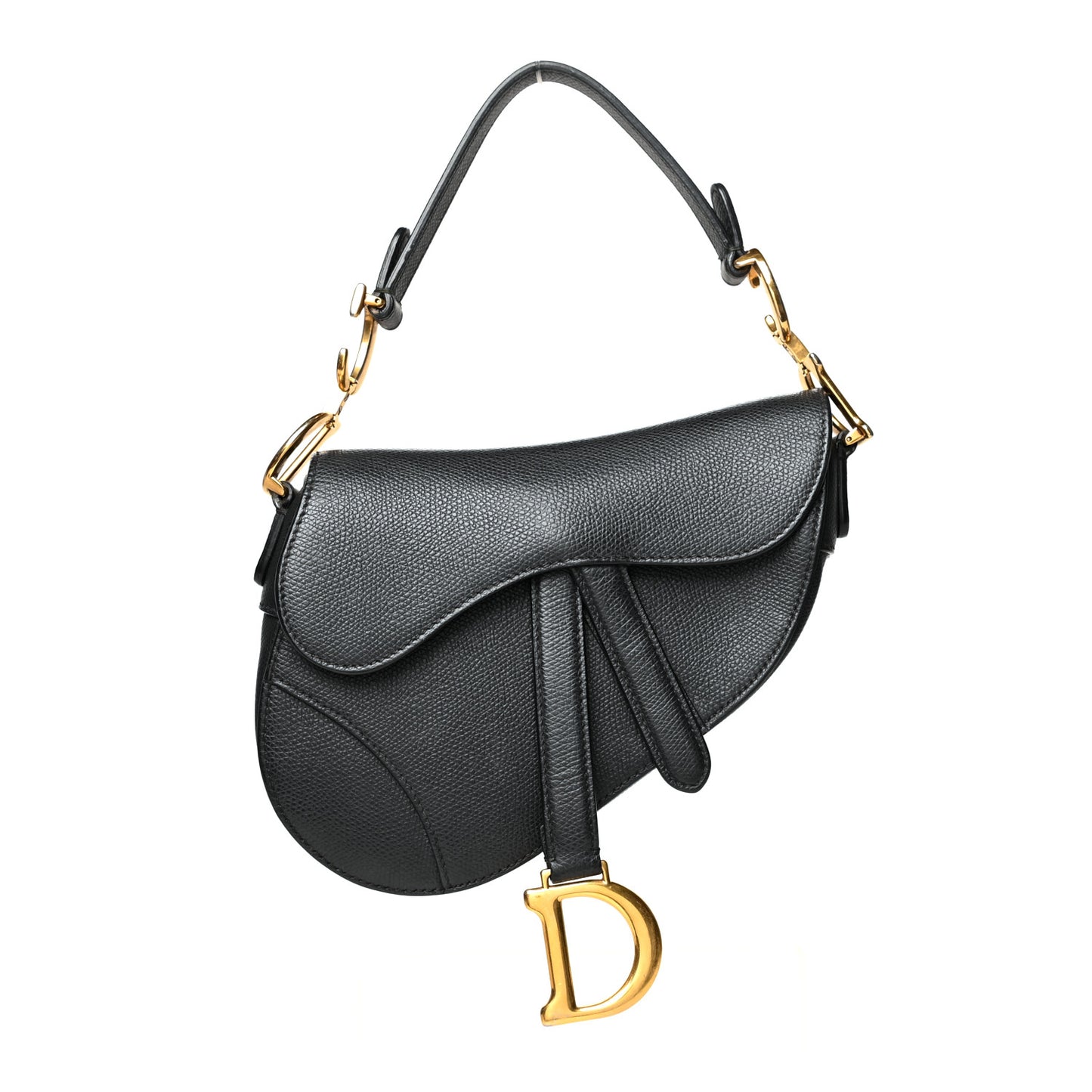 Grained Calfskin Mini Saddle Bag Black