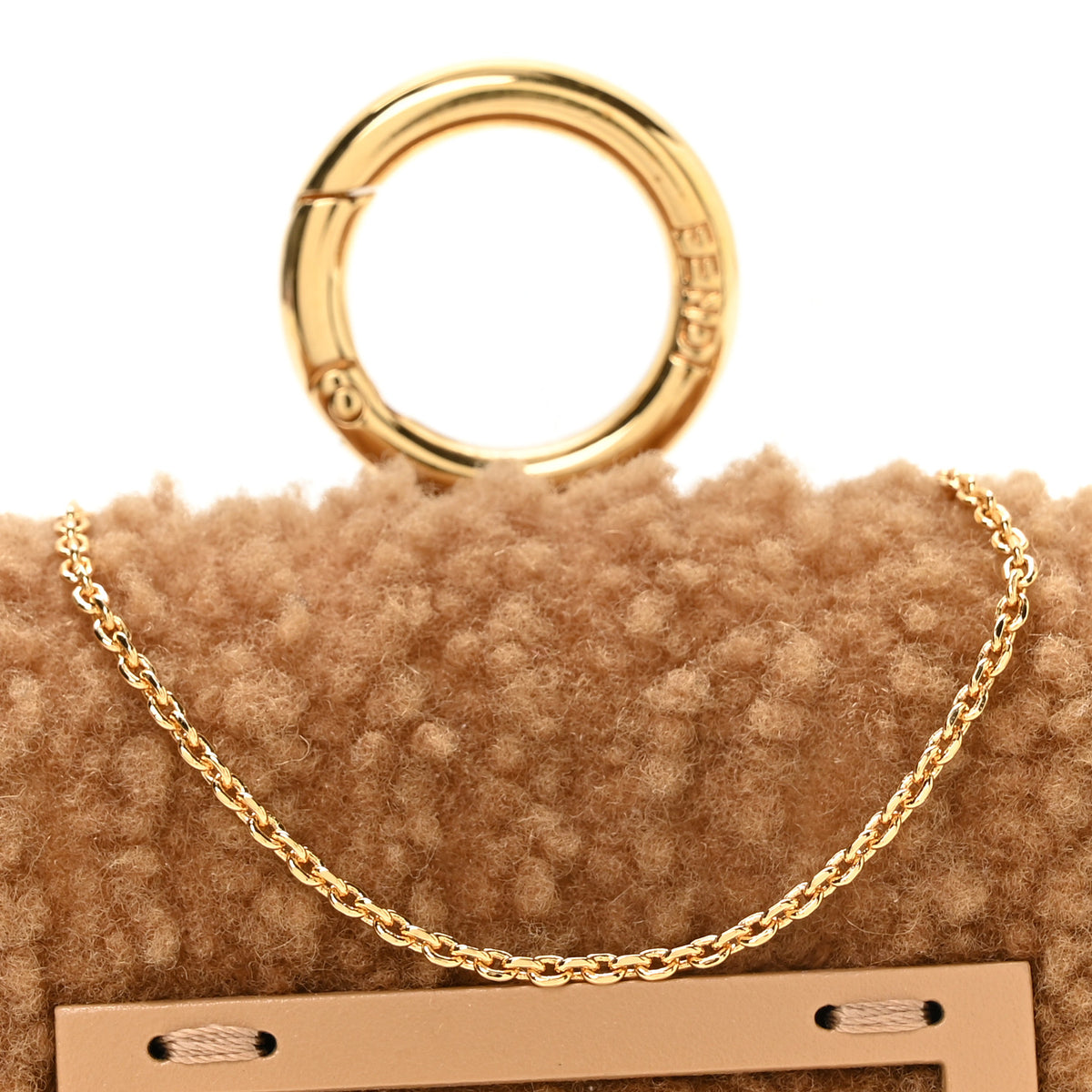 Shearling Nano Maxi Buckle Baguette Charm Camel