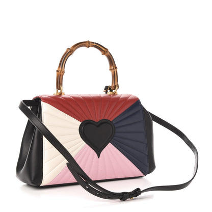 Gucci Calfskin Bamboo Trapuntata Queen Margaret Top Handle Bag Blue Agata Hibiscus Red Mystic White Sugar Pink 4 of 14