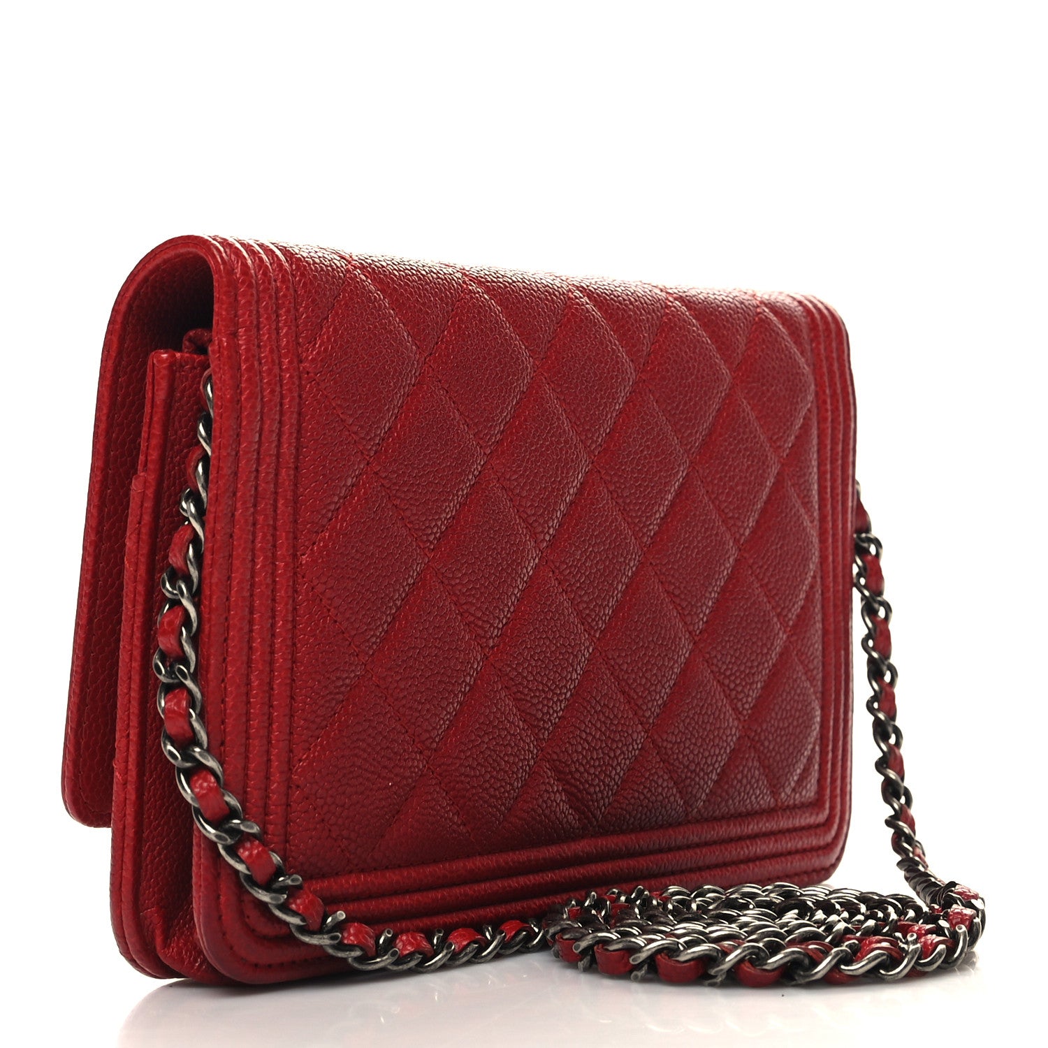 Chanel Caviar Quilted Boy Wallet On Chain WOC Red 3 of 14