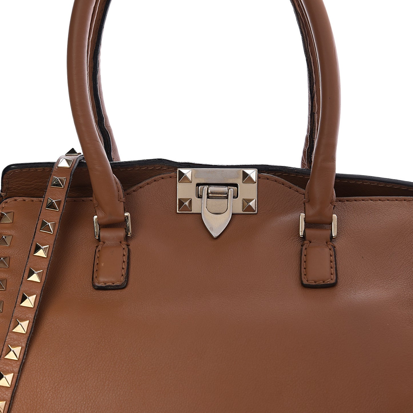 Calfskin Rockstud Double Handle Tote Light Cuir