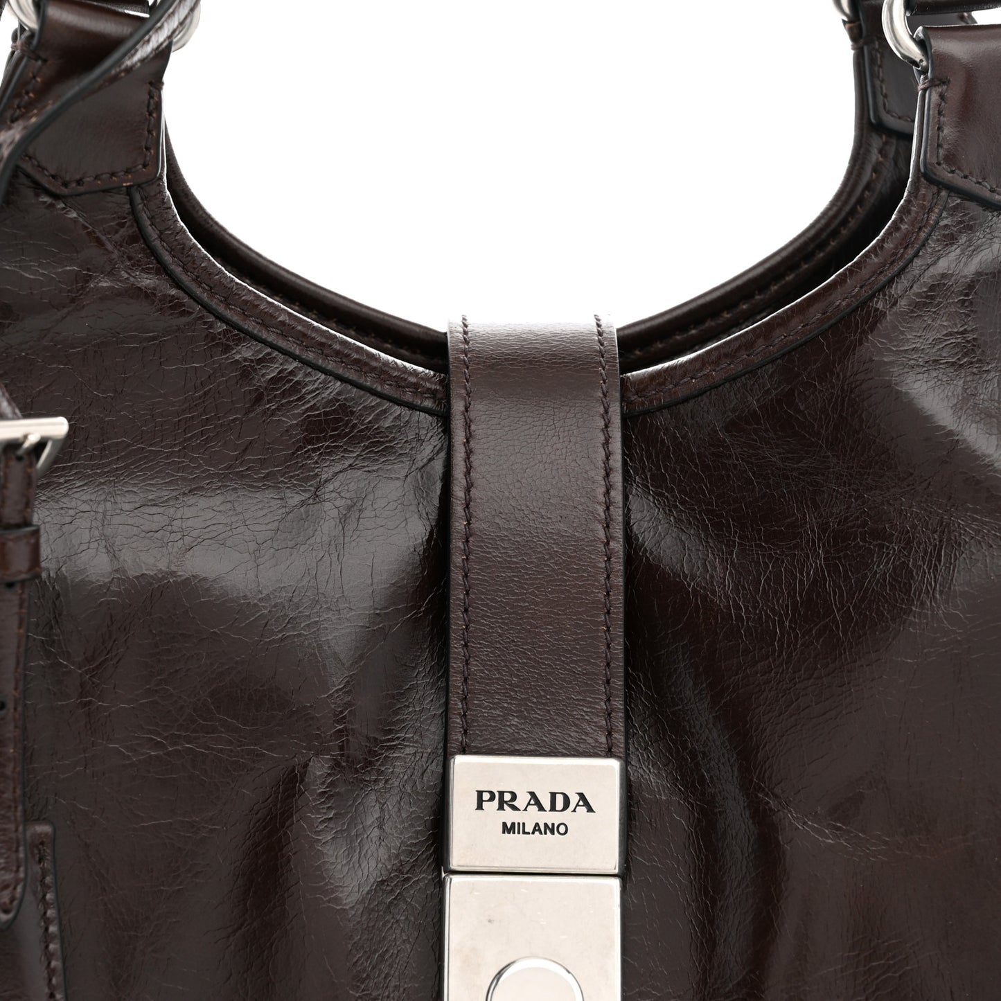 Glossy Calfskin Medium Tote Bag Dark Brown