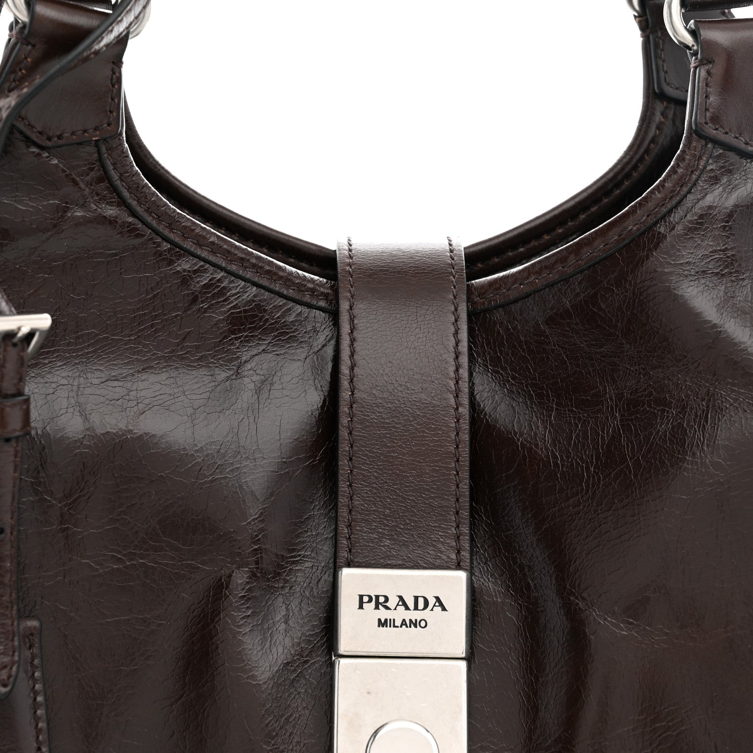 Prada Glossy Calfskin Medium Tote Bag Dark Brown 7 of 9