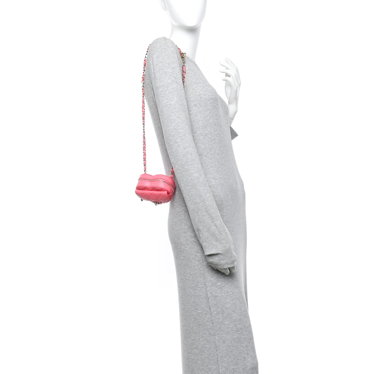 Lambskin Quilted CC In Love Heart Waist Belt Bag With Chain Pink