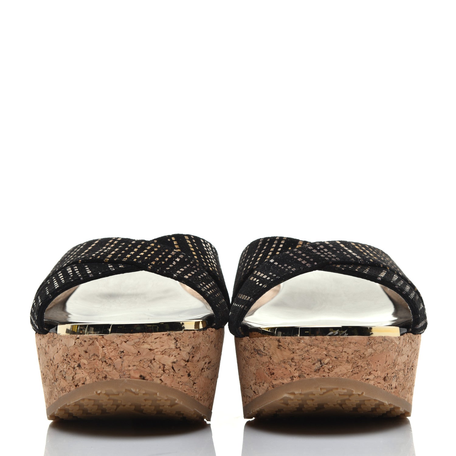 Jimmy Choo Suede Patent Glitter Prima Cork Wedge Sandals 35 Black 2 of 9