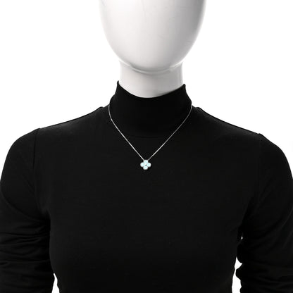 Van Cleef & Arpels 18K White Gold Diamond Celadon Green Sevres Porcelain Vintage Alhambra Pendant Necklace 2 of 6