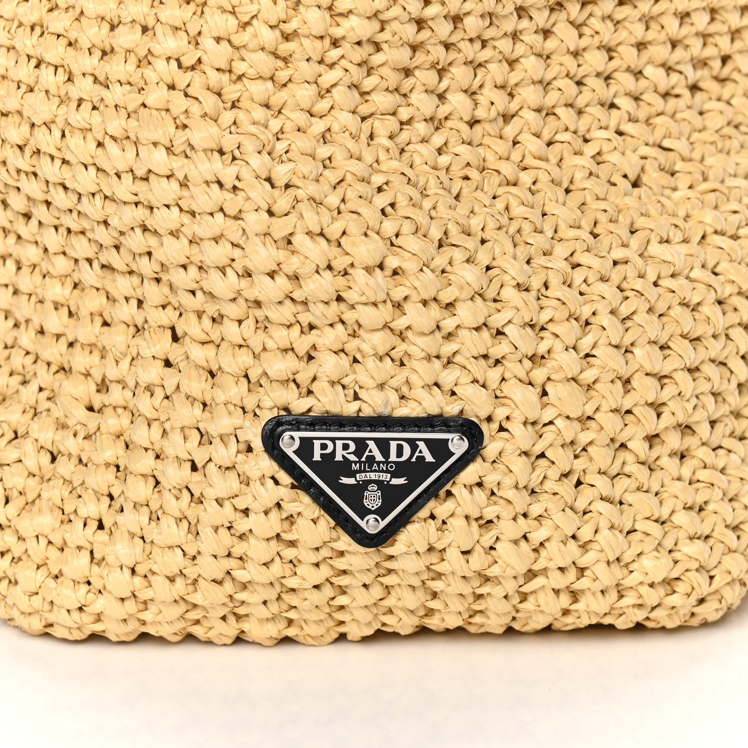 Prada Yarn Raffia Effect Crochet Embroidered Logo Tote Naturale 6 of 9