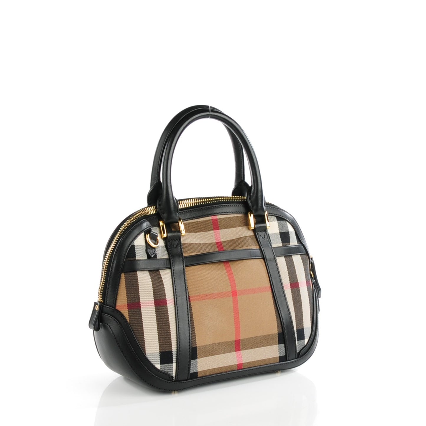 Bridle Calfskin House Check Small Orchard Bowling Bag Black