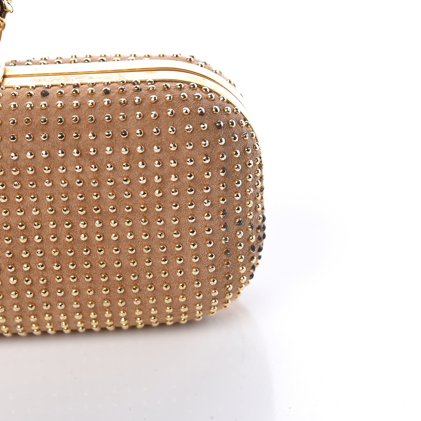 Suede Studded Knucklebox Clutch Brown