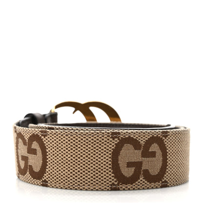 Gucci Monogram Jumbo GG Textured Dollar Calfskin Double G 40mm Belt 95 38 Camel Ebony 2 of 5