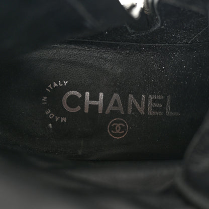 Chanel Iridescent Calfskin Patent Cap Toe Lace Up Combat Boots 38 Black 7 of 11