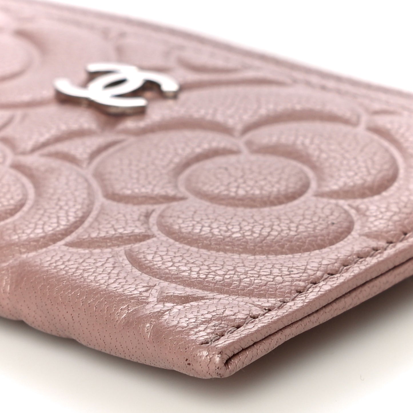 Goatskin Camellia Embossed Card Holder Light Pink