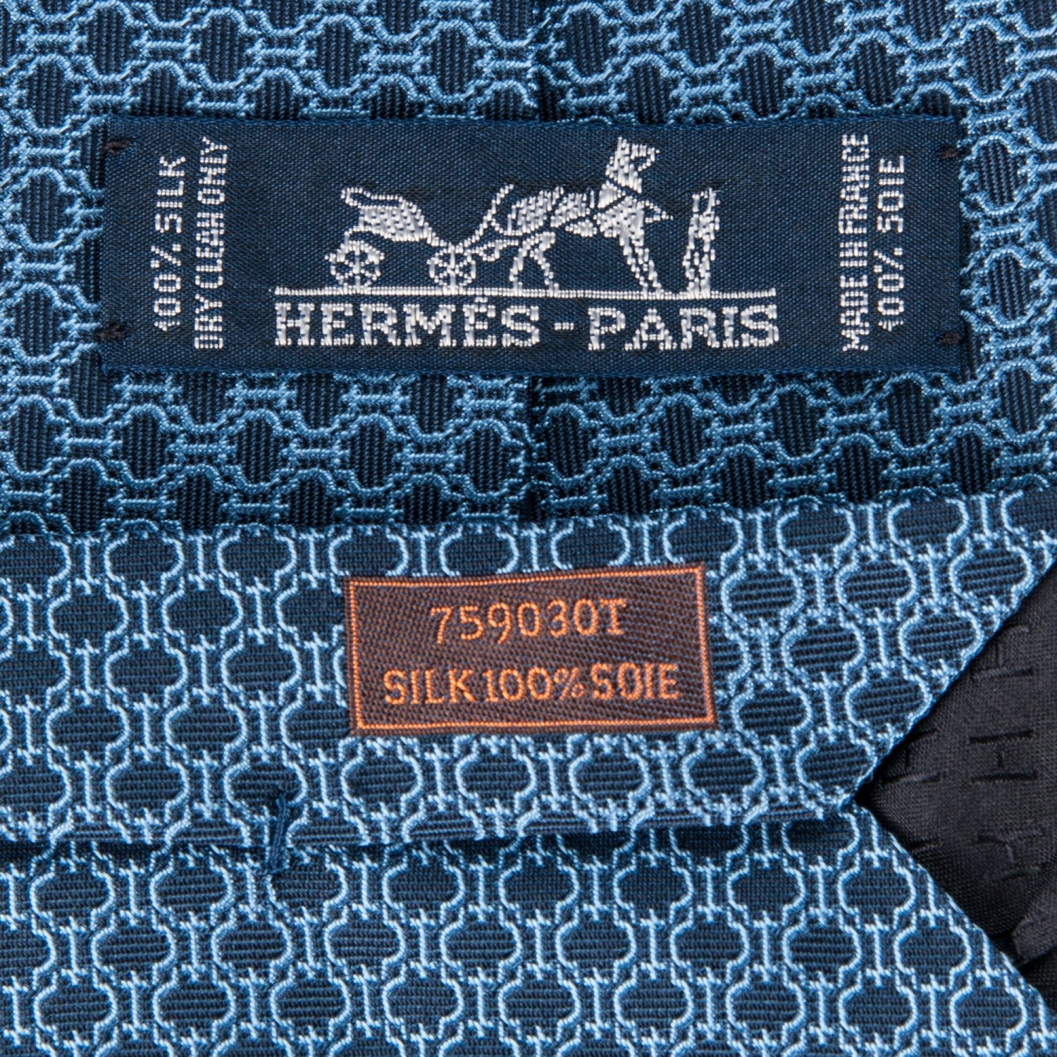 Hermes Woven Silk Mens Neck Tie Bleu 3 of 5