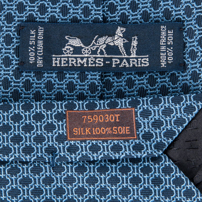 Hermes Woven Silk Mens Neck Tie Bleu 3 of 5