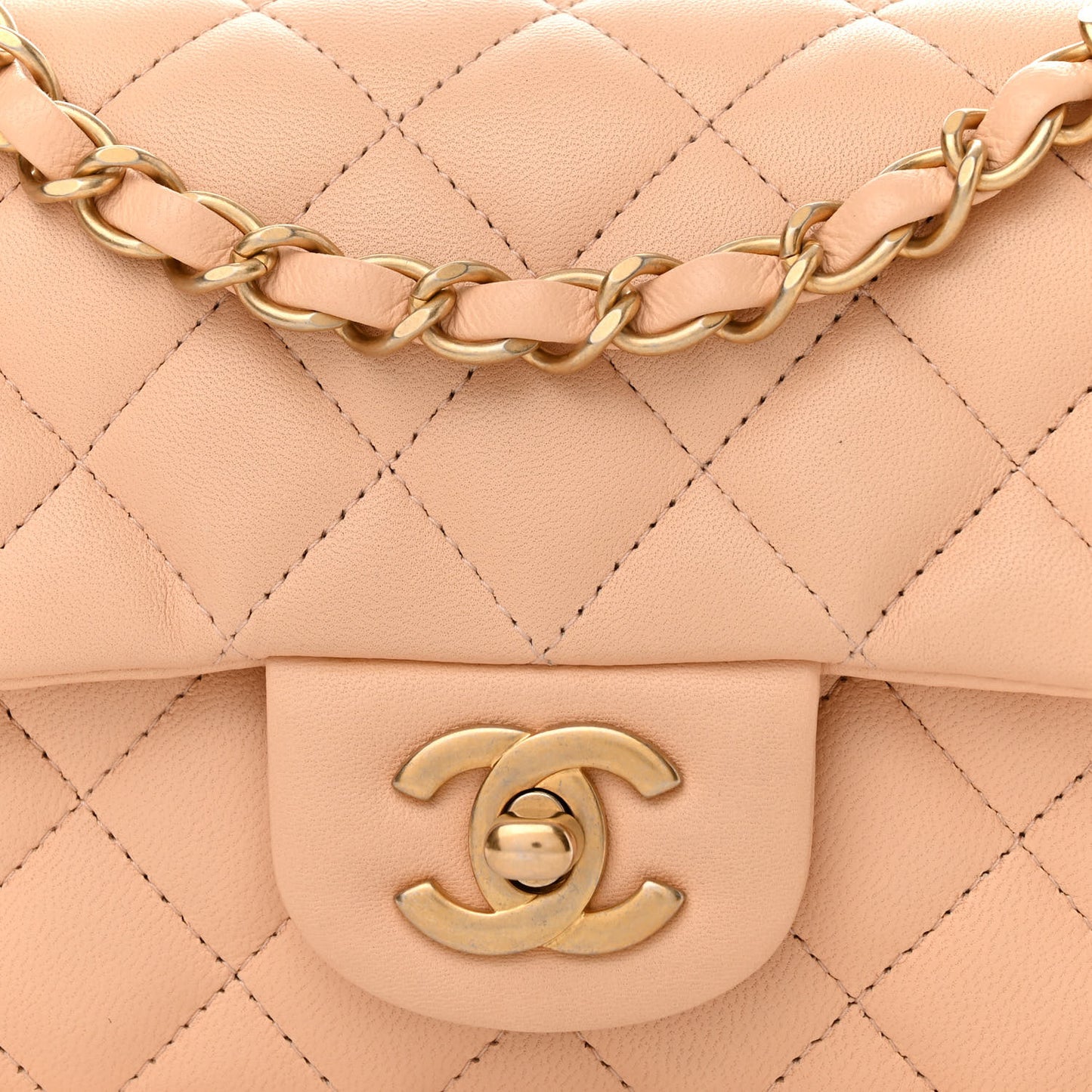 Lambskin Quilted Mini Rectangular Flap Beige