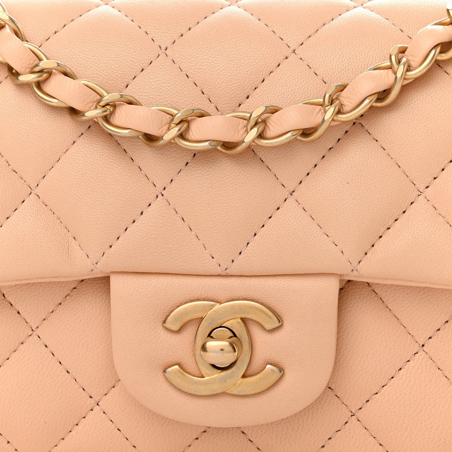 Chanel Lambskin Quilted Mini Rectangular Flap Beige 8 of 10