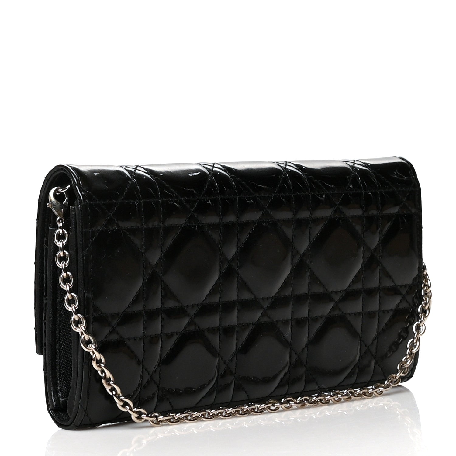 Christian Dior Patent Cannage Lady Dior Rendezvous Wallet On Chain Black Black 4 of 11