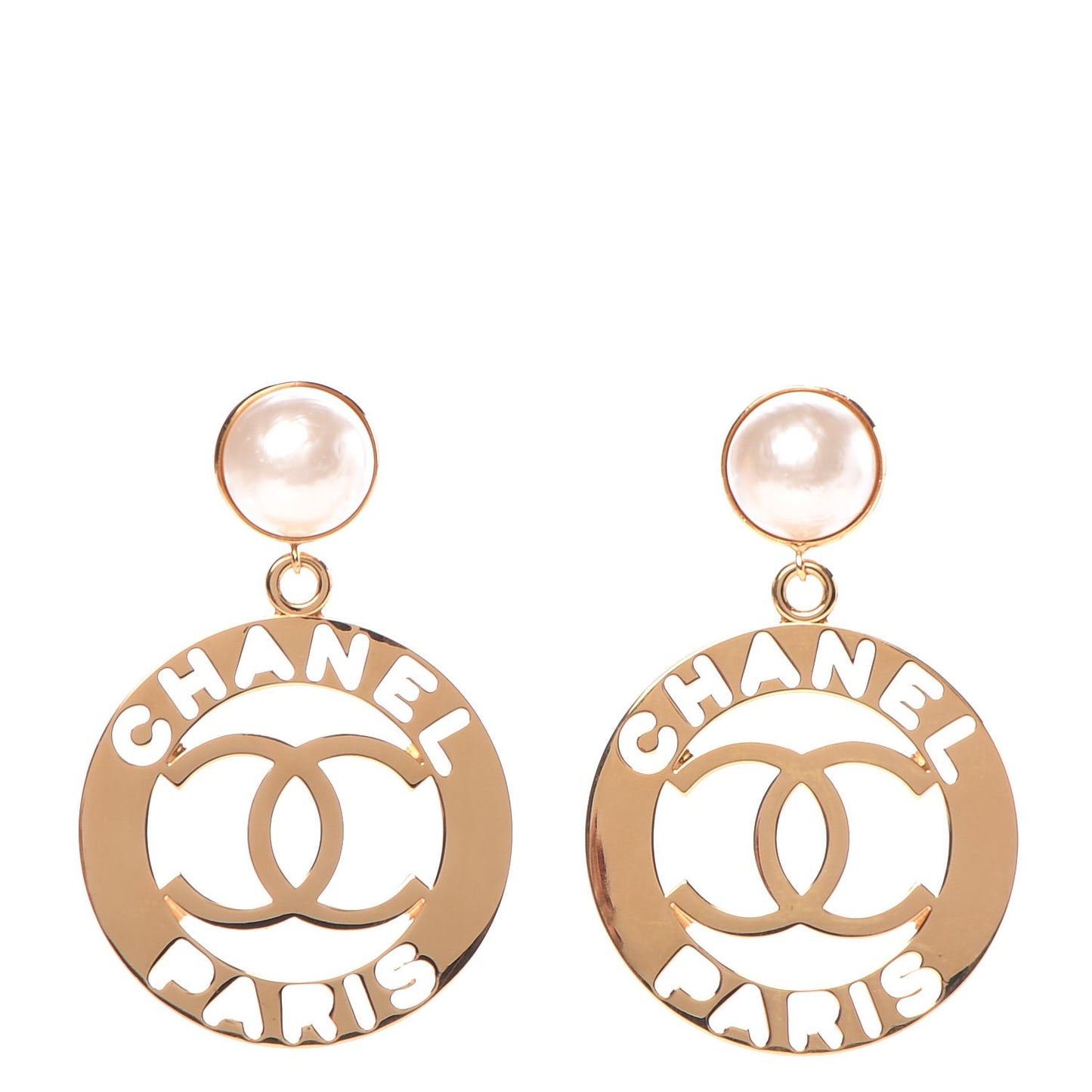 Pearl Large CC Drop Clip On Earrings Gold