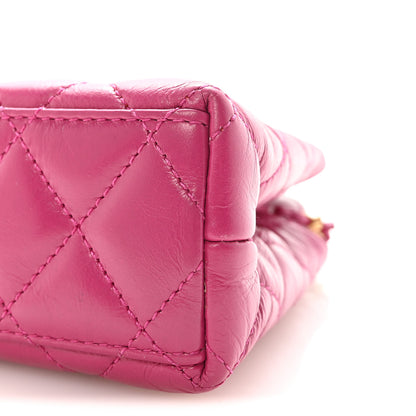Chanel Shiny Aged Calfskin Quilted Nano Kelly Shopper Dark Pink 10 of 10