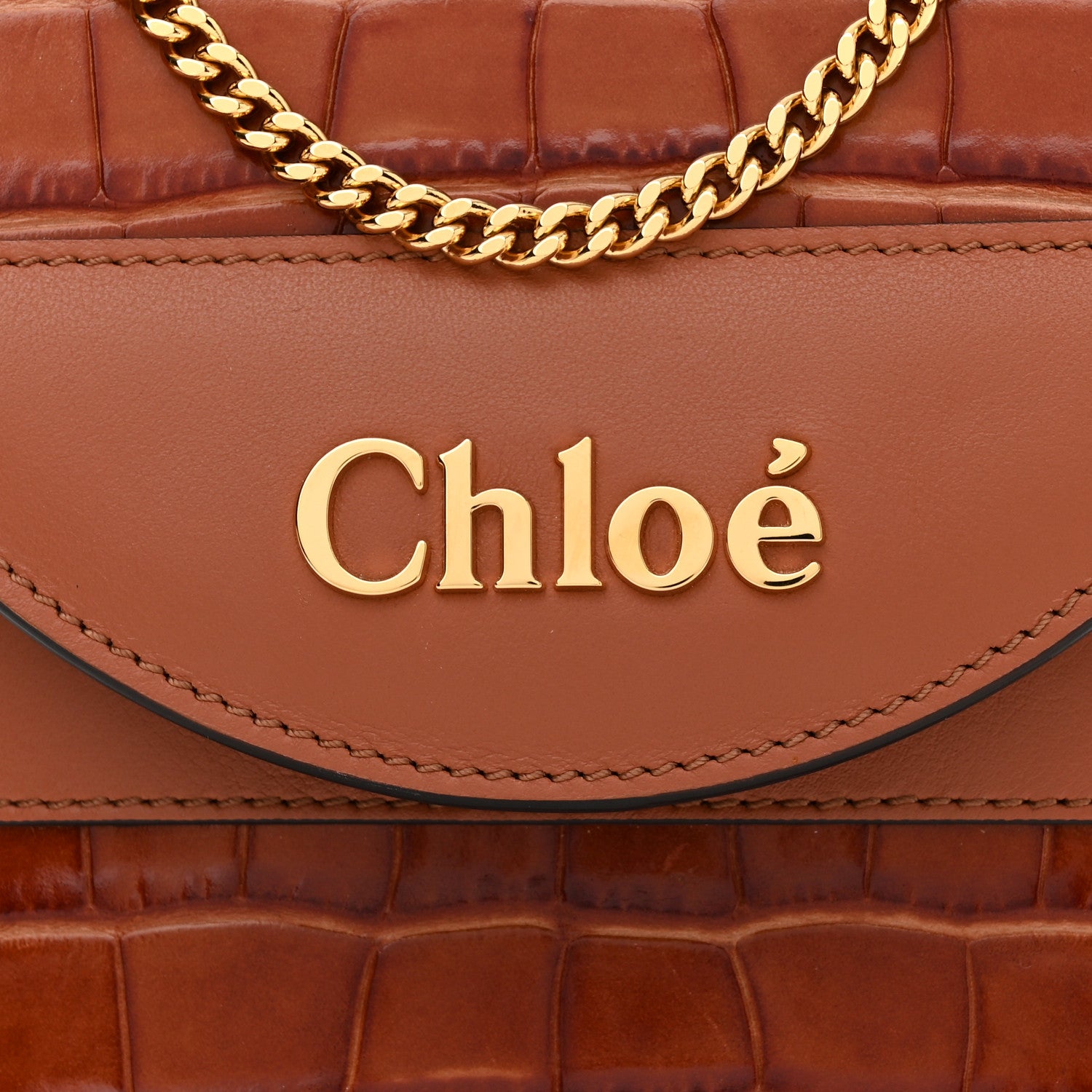 Chloe Calfskin Crocodile Embossed Small Aby Lock Chestnut Brown 7 of 10