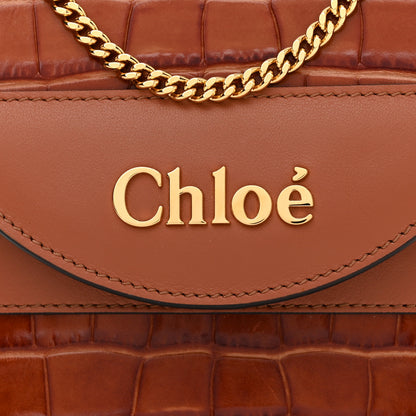 Chloe Calfskin Crocodile Embossed Small Aby Lock Chestnut Brown 7 of 10