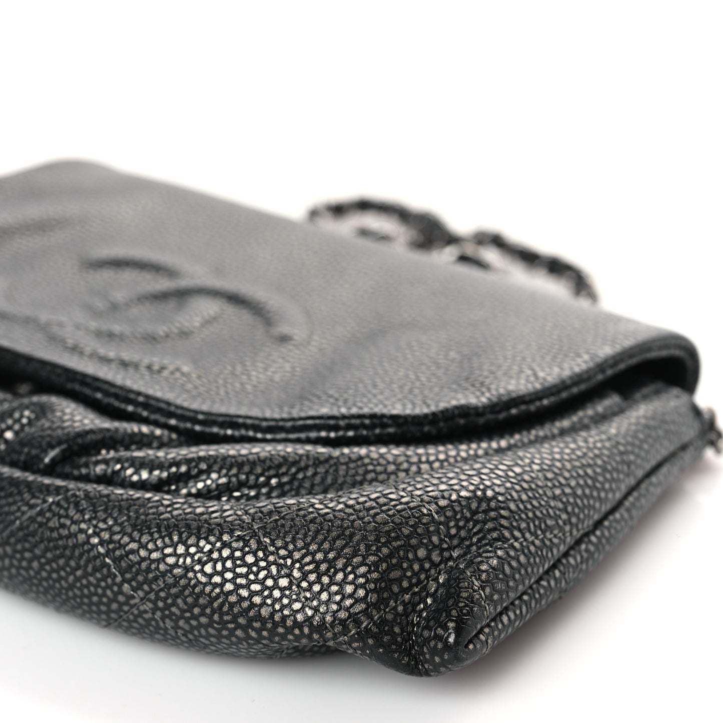 Metallic Caviar Half Moon Wallet On Chain WOC Bronze