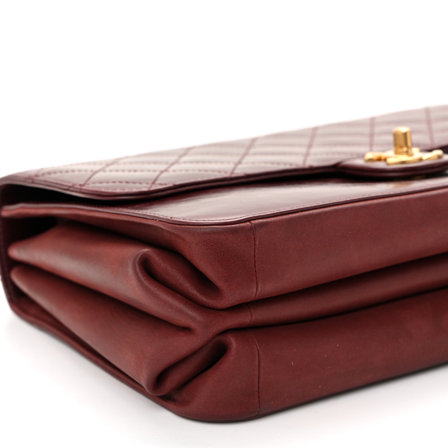 Calfskin Quilted Straight Lined Flap Burgundy