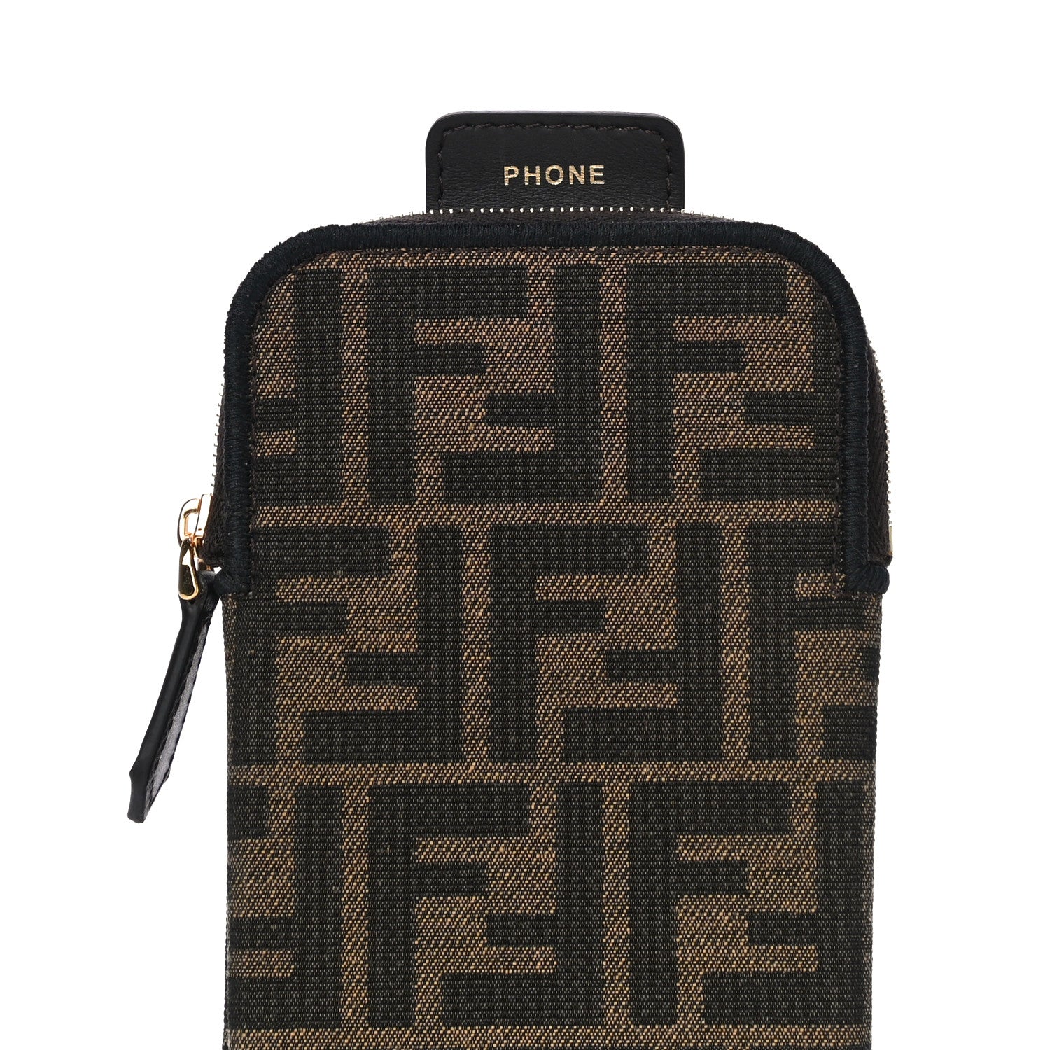 Fendi Fabric Jacquard FF 1974 Cell Pocket Strap You Case Tobacco Moro Black 10 of 12